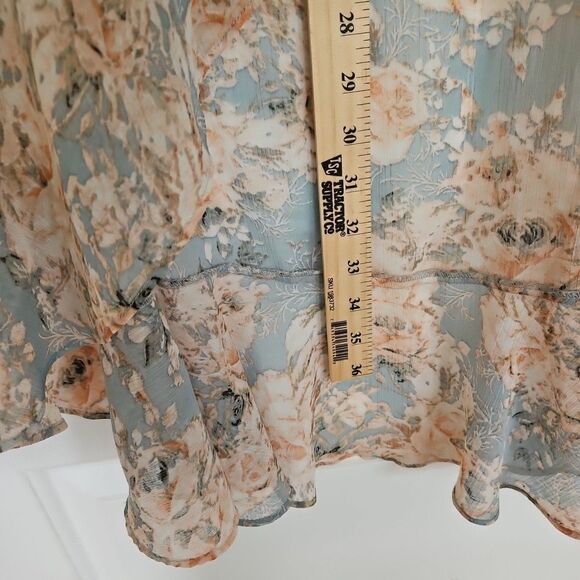 Mi Ami Skirt Lt.Blue Peach Floral Ruffle Hem Feminine Long Maxi Peek A Boo Fairy - Picture 5 of 9